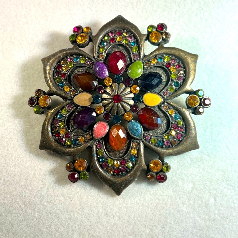 Vintage Brooch Floral with multi-colored stones - Picture 3 of 6